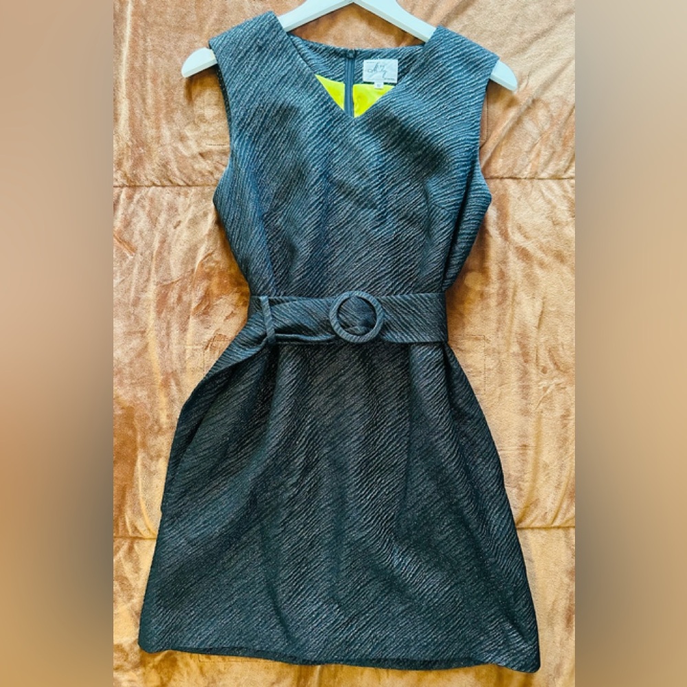 Milly Dress Women Sz#6 Black Bright Mini Sleeveless with Belt Good Condition